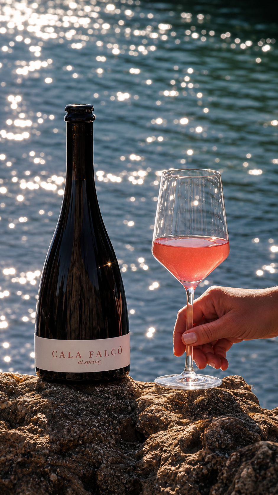 Bottle of Cala Falcó at Spring and a glass drink